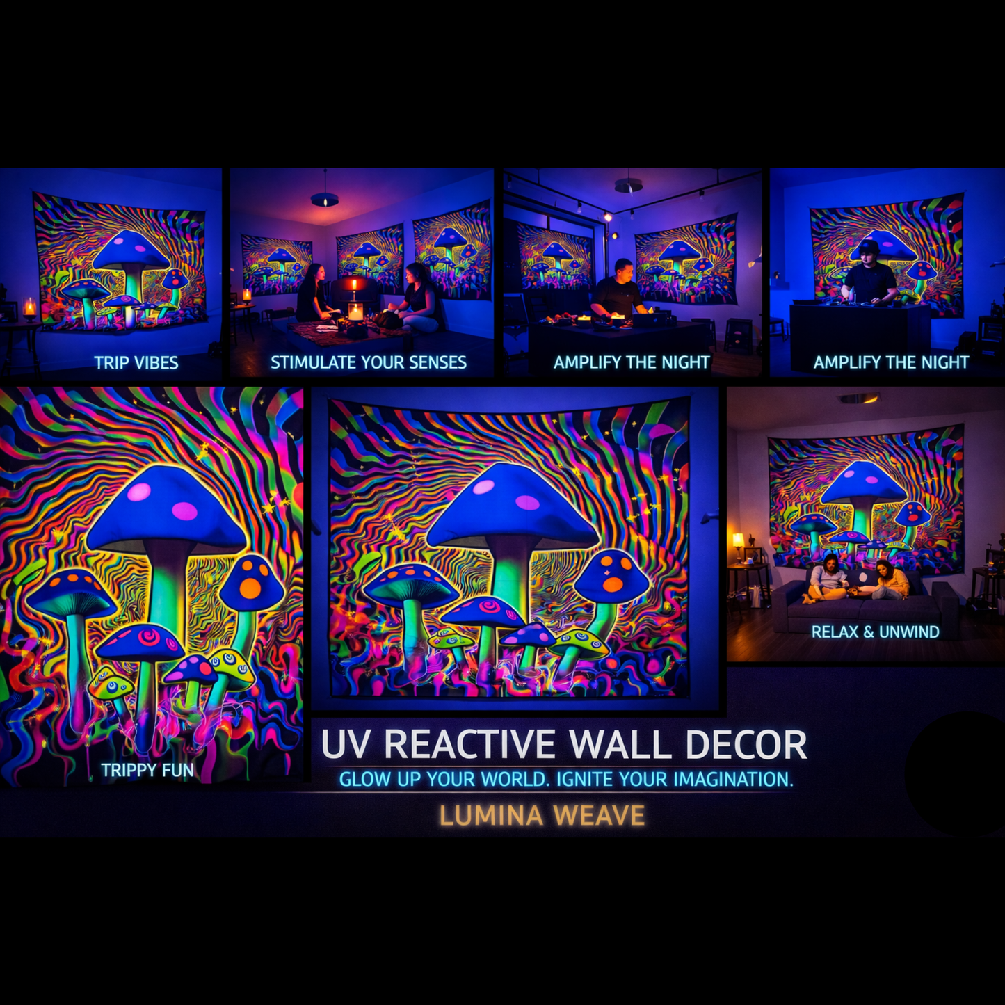 Mycelium Flow Psychedelic UV Tapestry